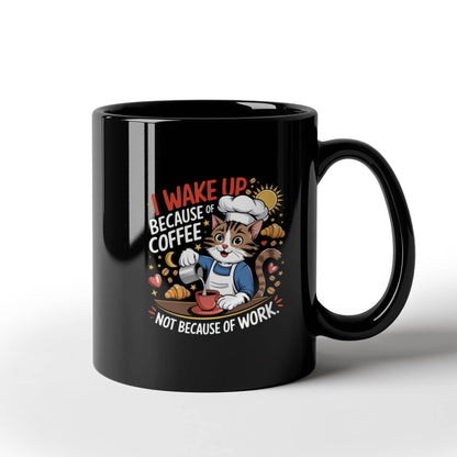 I Wake Up Because Of Coffee Not Because Of Work. - Black Ceramic Mug 11oz. & 15oz. - Gift for Her - Gift for Him