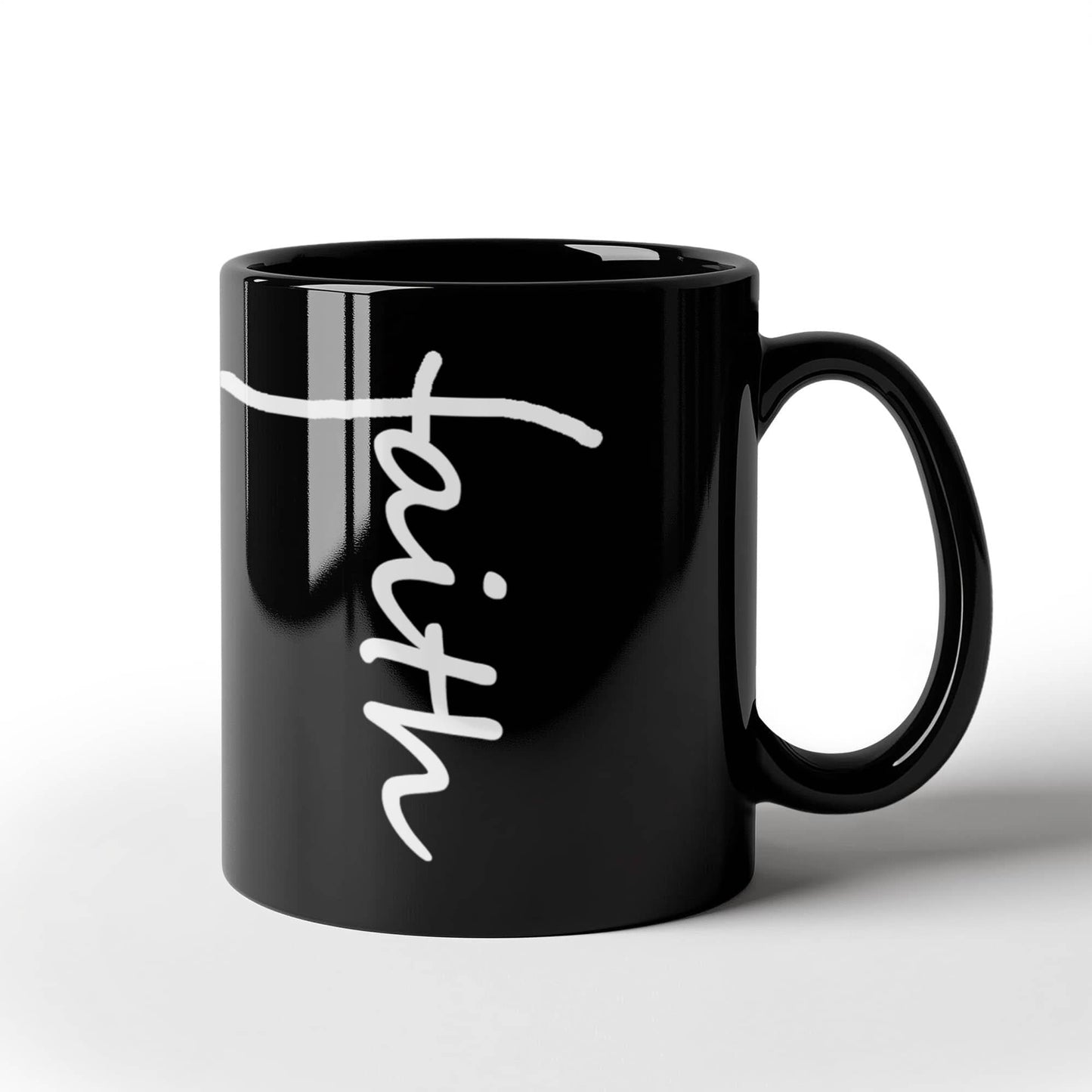 Faith (White) - Black Ceramic Mug 11oz. & 15oz. - Gift for Her - Gift for Him