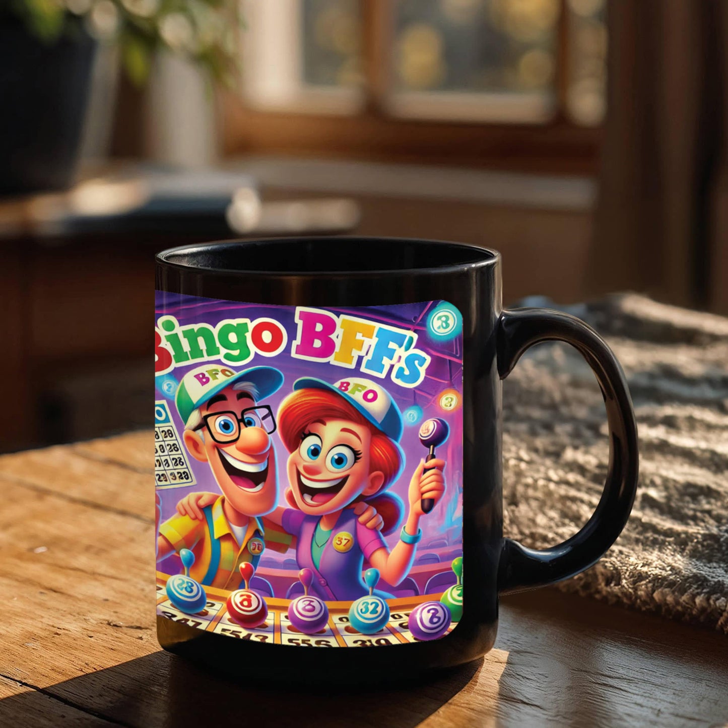 Bingo BFFS 1 - Black Ceramic Mug 11oz. & 15oz. - Gift for Her - Gift for Him