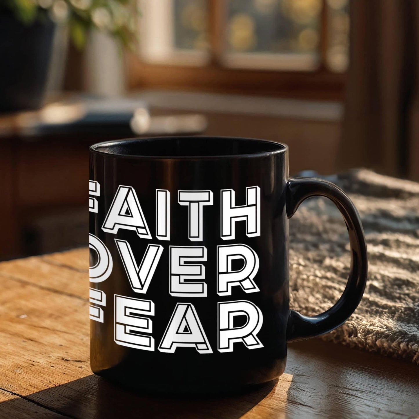 Faith Over Fear - Black Ceramic Mug 11oz. & 15oz. - Gift for Her - Gift for Him