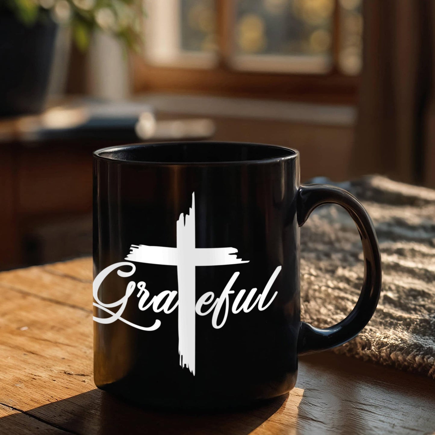Grateful - Black Ceramic Mug 11oz. & 15oz. - Gift for Her - Gift for Him