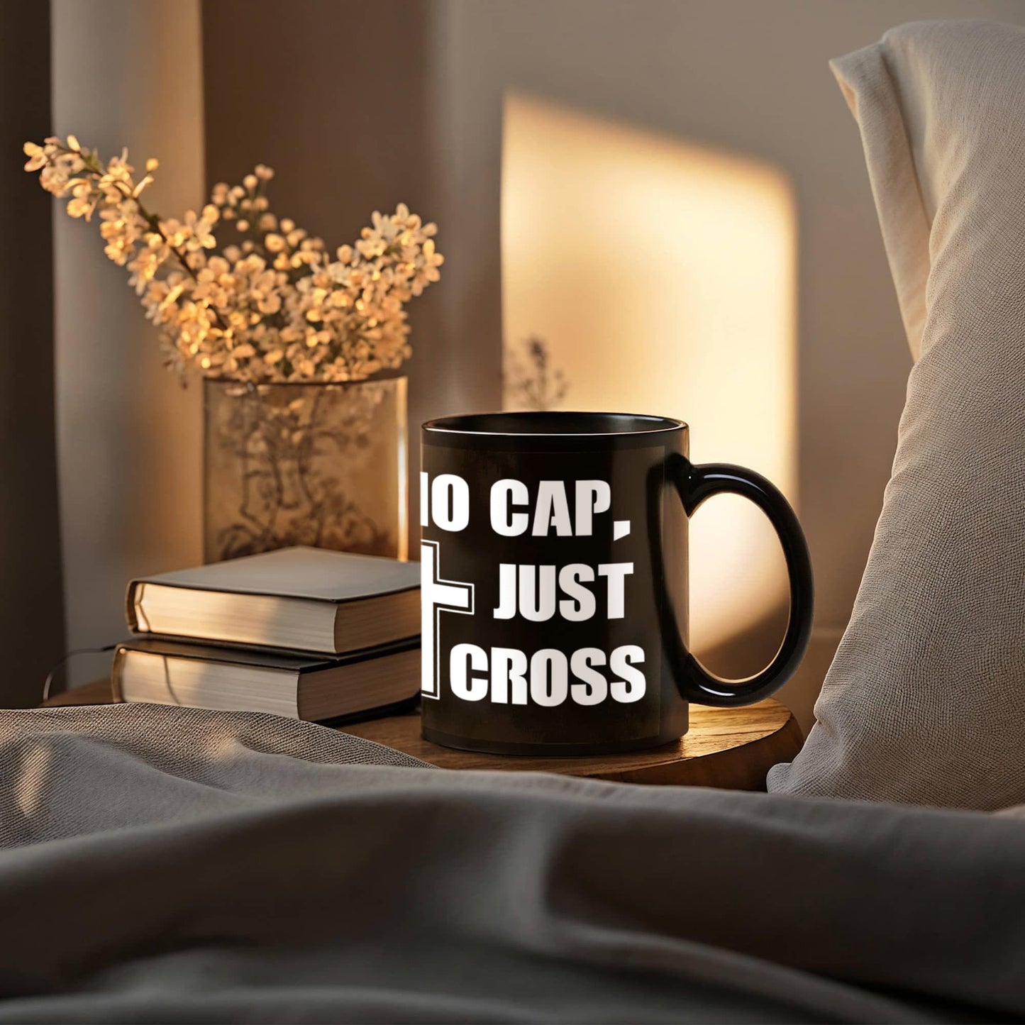No Cap, Just Cross - Black Ceramic Mug 11oz. & 15oz. - Gift for Her - Gift for Him