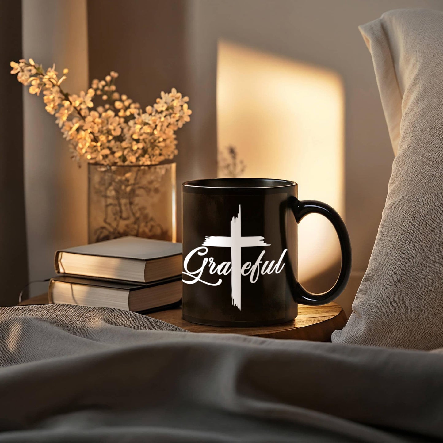 Grateful - Black Ceramic Mug 11oz. & 15oz. - Gift for Her - Gift for Him