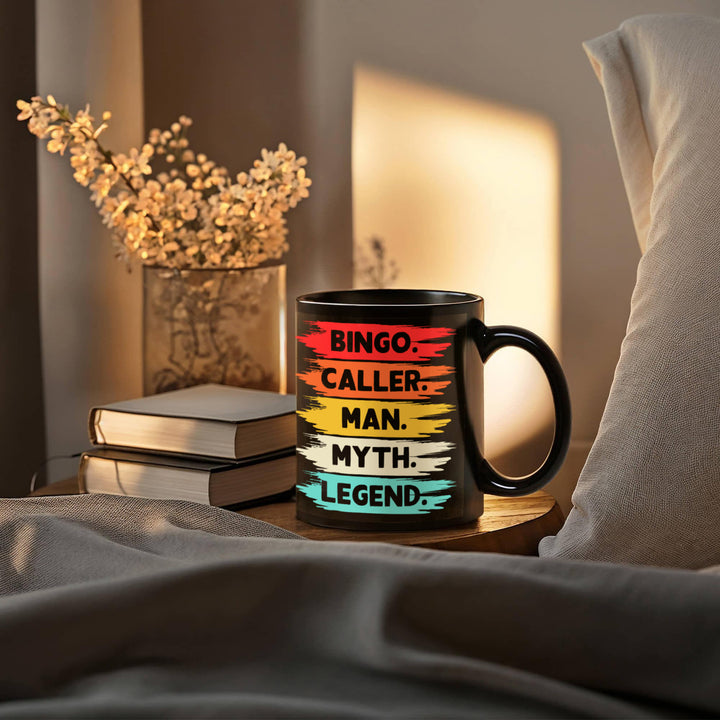 Bingo Caller Man Myth Legend Black Ceramic Mug – Gift for Him