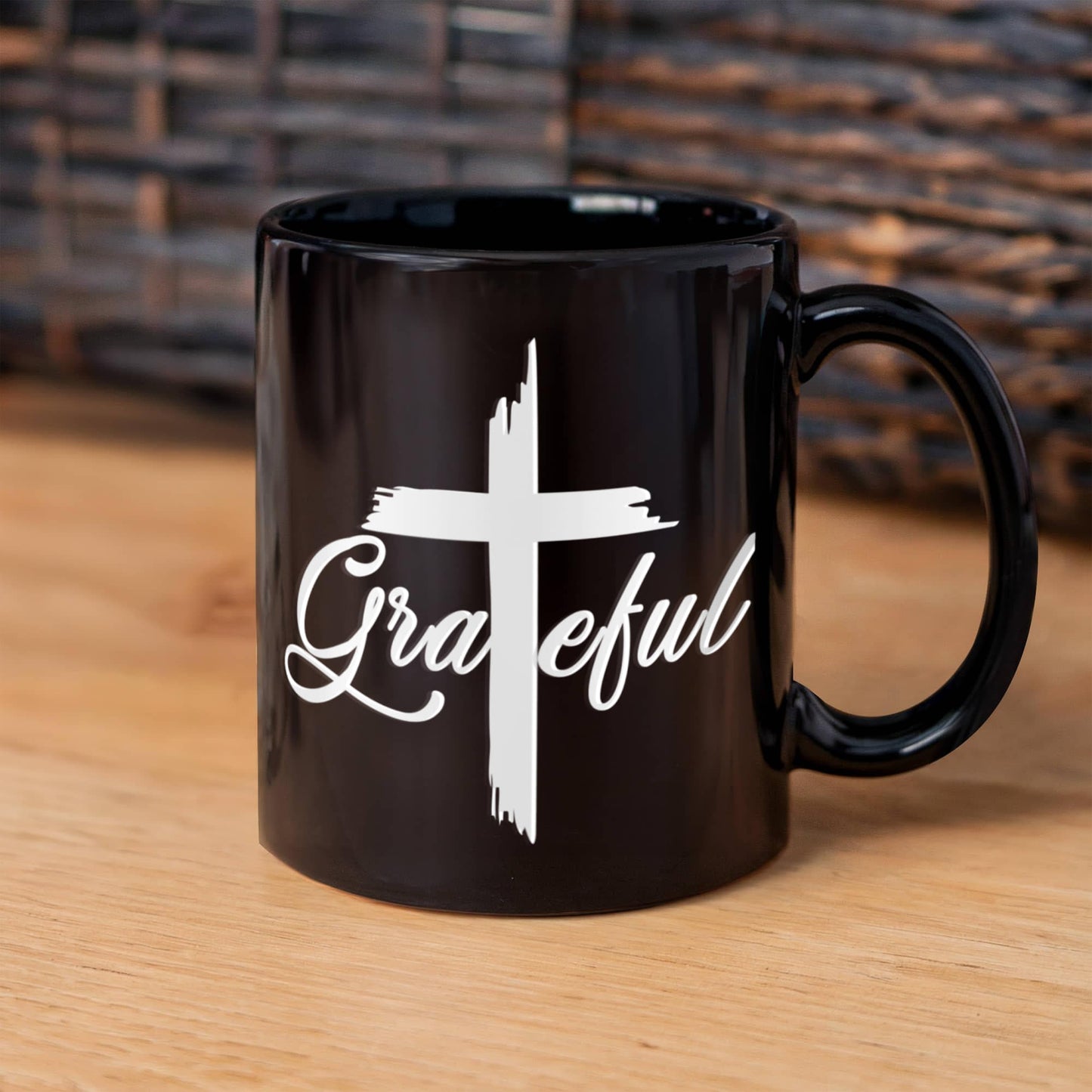 Grateful - Black Ceramic Mug 11oz. & 15oz. - Gift for Her - Gift for Him
