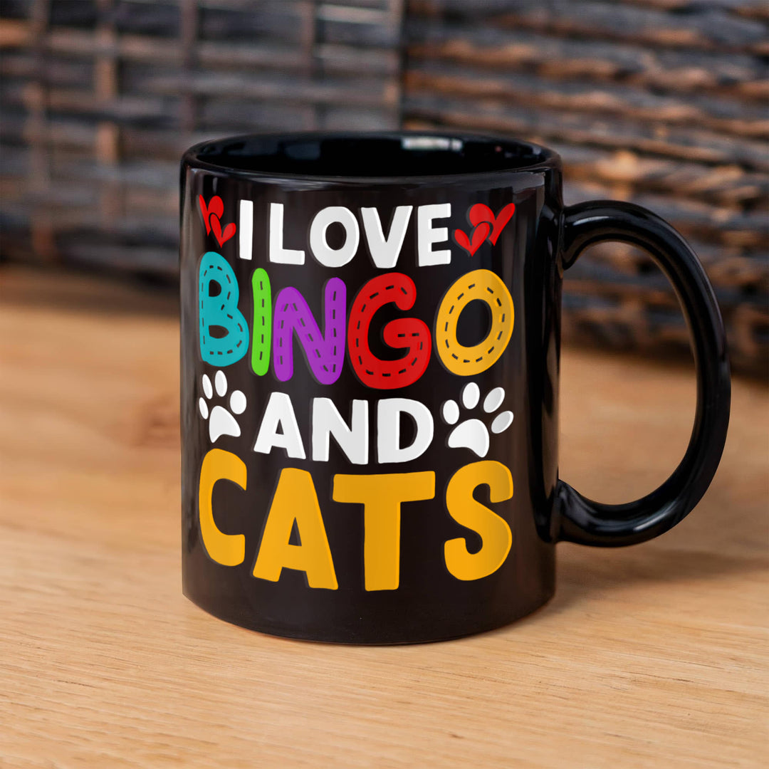 I Love Bingo And Cats Black Ceramic Mug – Gift for Her - Gift for Him