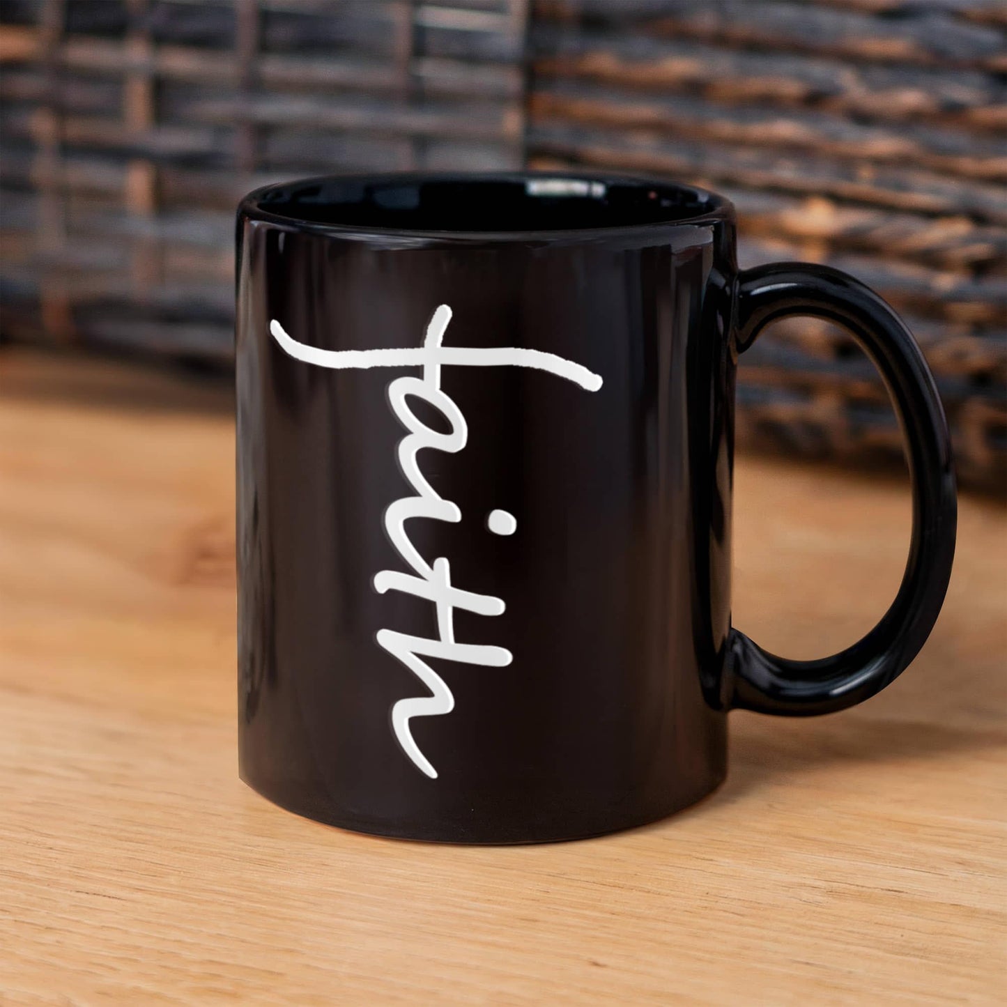 Faith (White) - Black Ceramic Mug 11oz. & 15oz. - Gift for Her - Gift for Him
