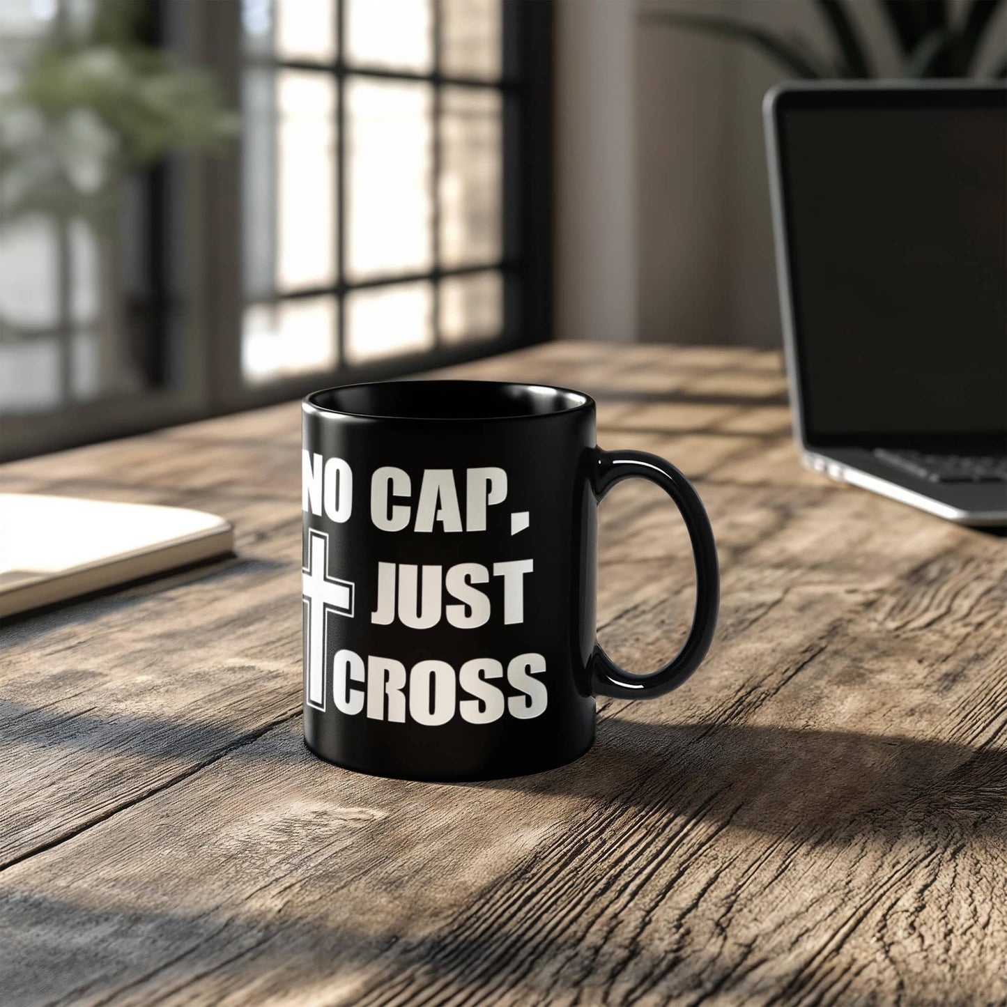 No Cap, Just Cross - Black Ceramic Mug 11oz. & 15oz. - Gift for Her - Gift for Him