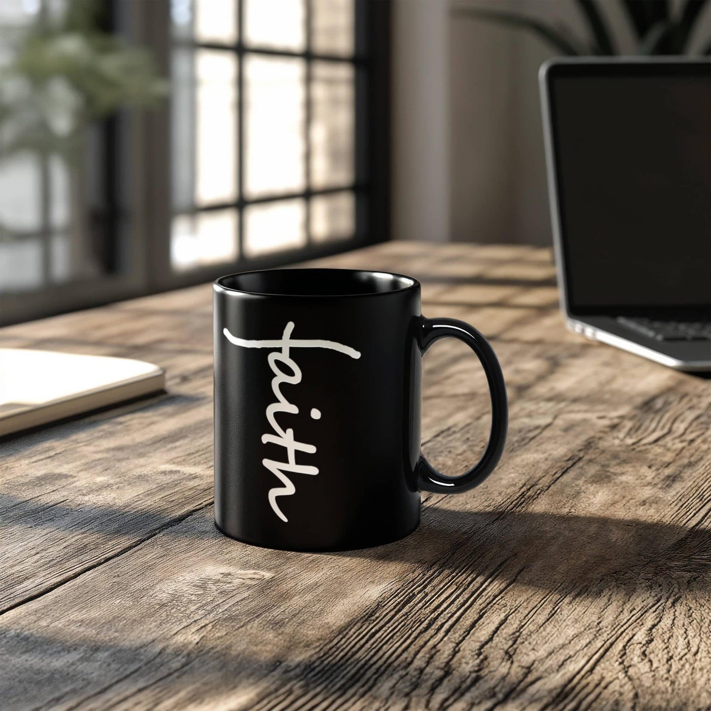 Faith (White) - Black Ceramic Mug 11oz. & 15oz. - Gift for Her - Gift for Him