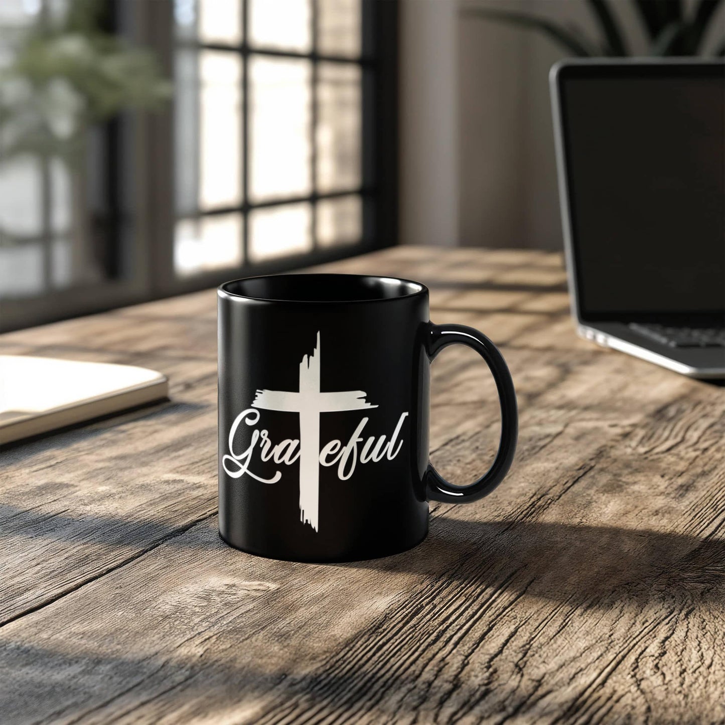 Grateful - Black Ceramic Mug 11oz. & 15oz. - Gift for Her - Gift for Him