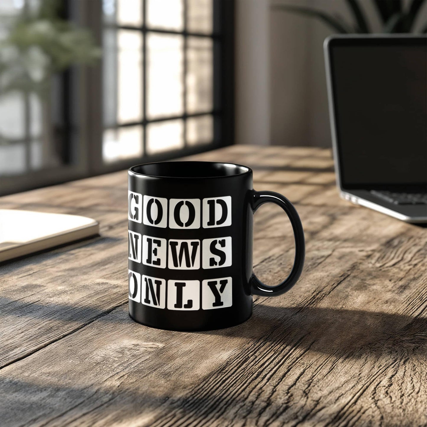 Good News Only - Black Ceramic Mug 11oz. & 15oz. - Gift for Her - Gift for Him