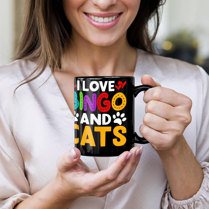 I Love Bingo And Cats Black Ceramic Mug – Gift for Her - Gift for Him