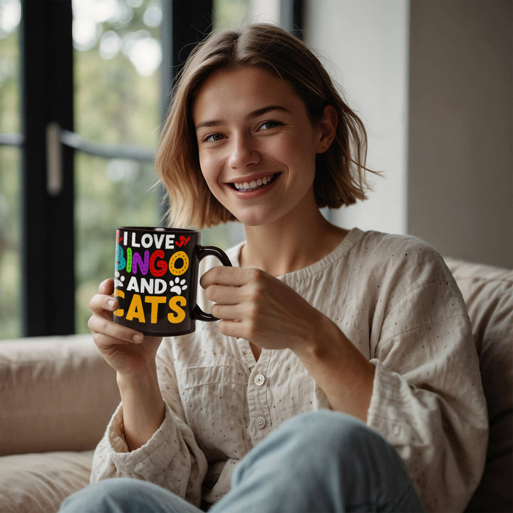 I Love Bingo And Cats Black Ceramic Mug – Gift for Her - Gift for Him