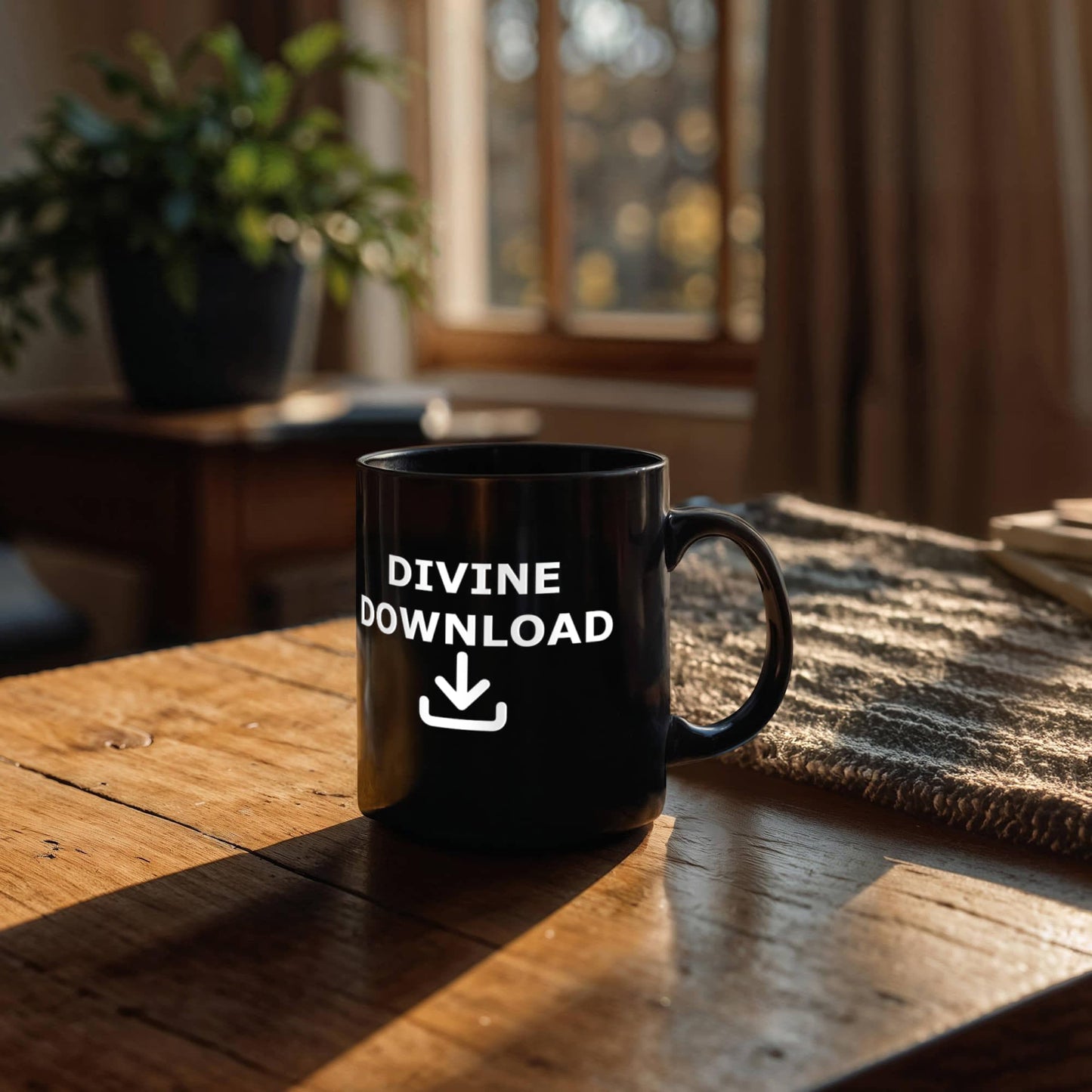 Divine Download - Black Ceramic Mug 11oz. & 15oz. - Gift for Her - Gift for Him