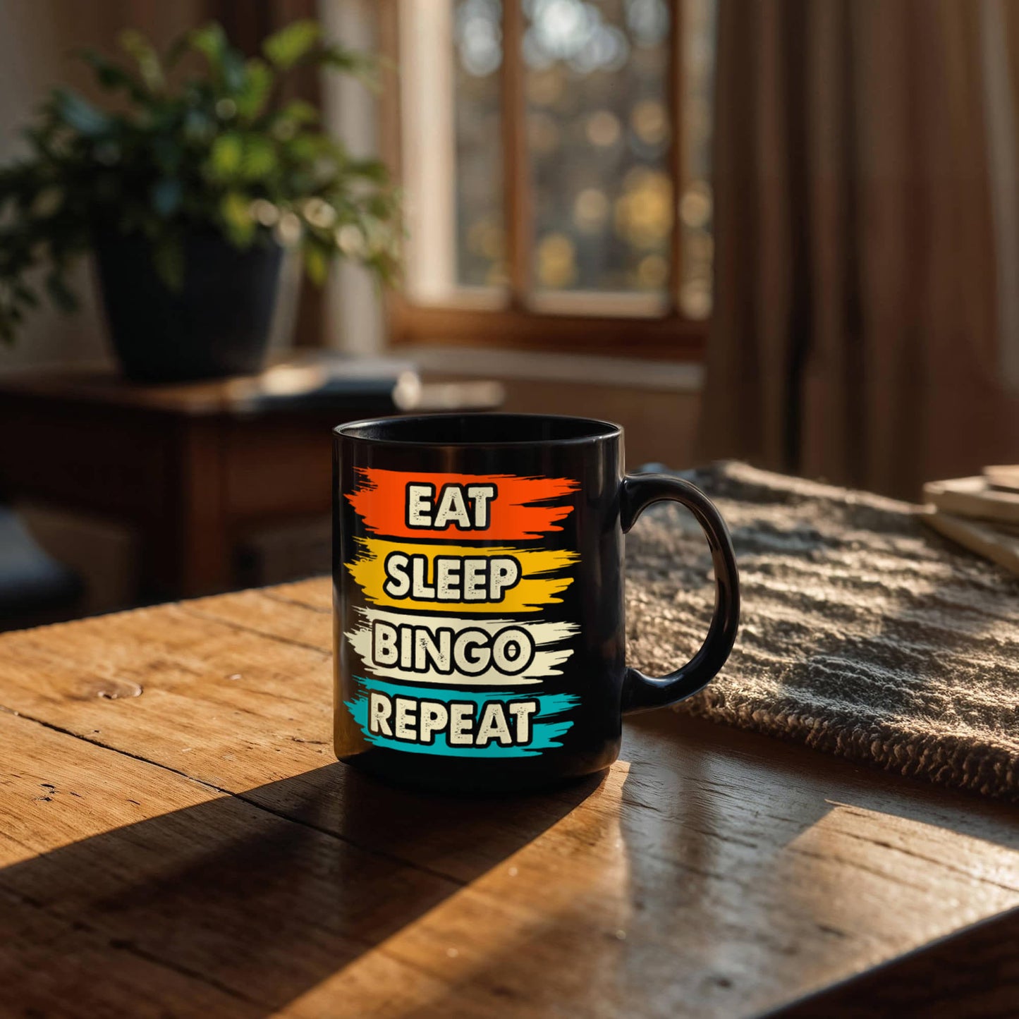 Eat Sleep Bingo Repeat - Black Ceramic Mug - Gift for Her - Gift for Him