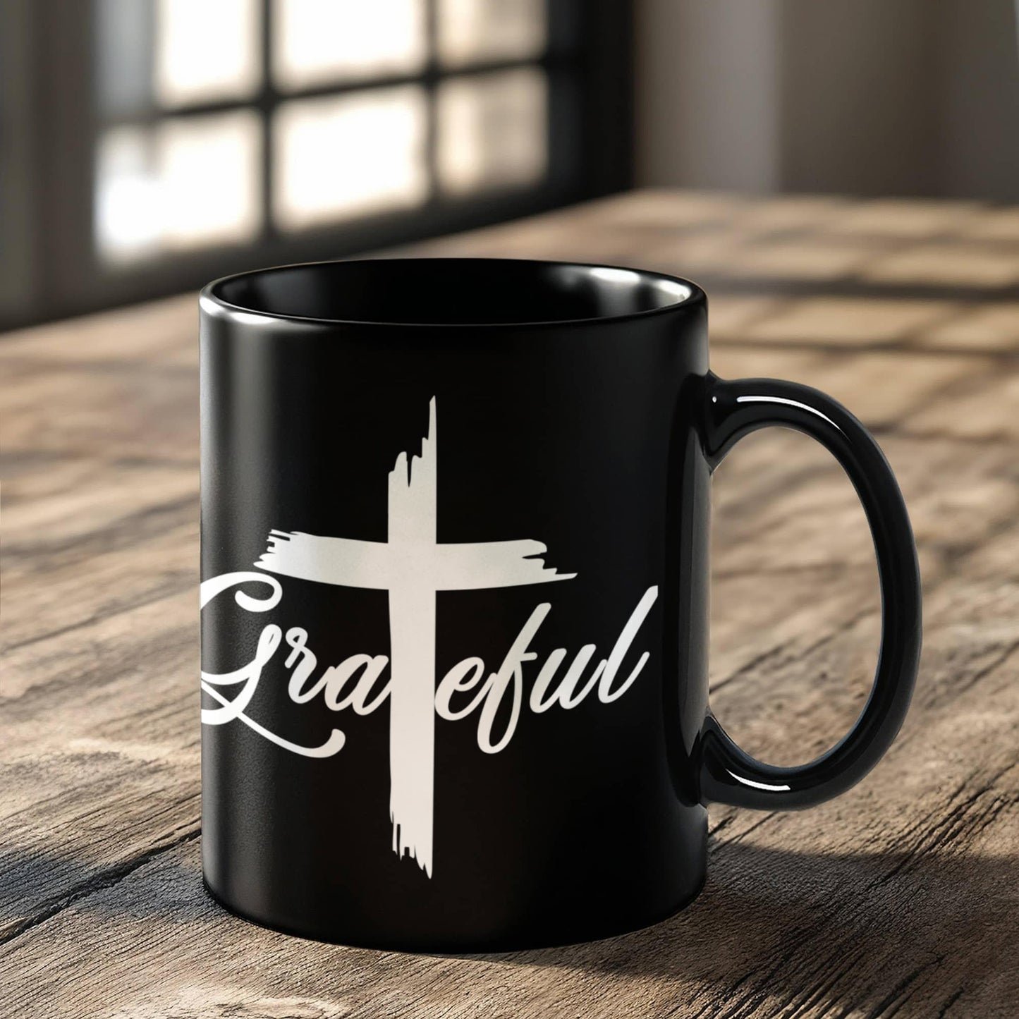 Grateful - Black Ceramic Mug 11oz. & 15oz. - Gift for Her - Gift for Him