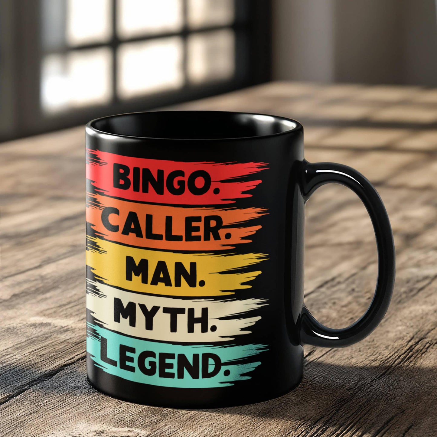 Bingo. Caller. Man. Myth. Legend. - Black Ceramic Mug - Gift for Him