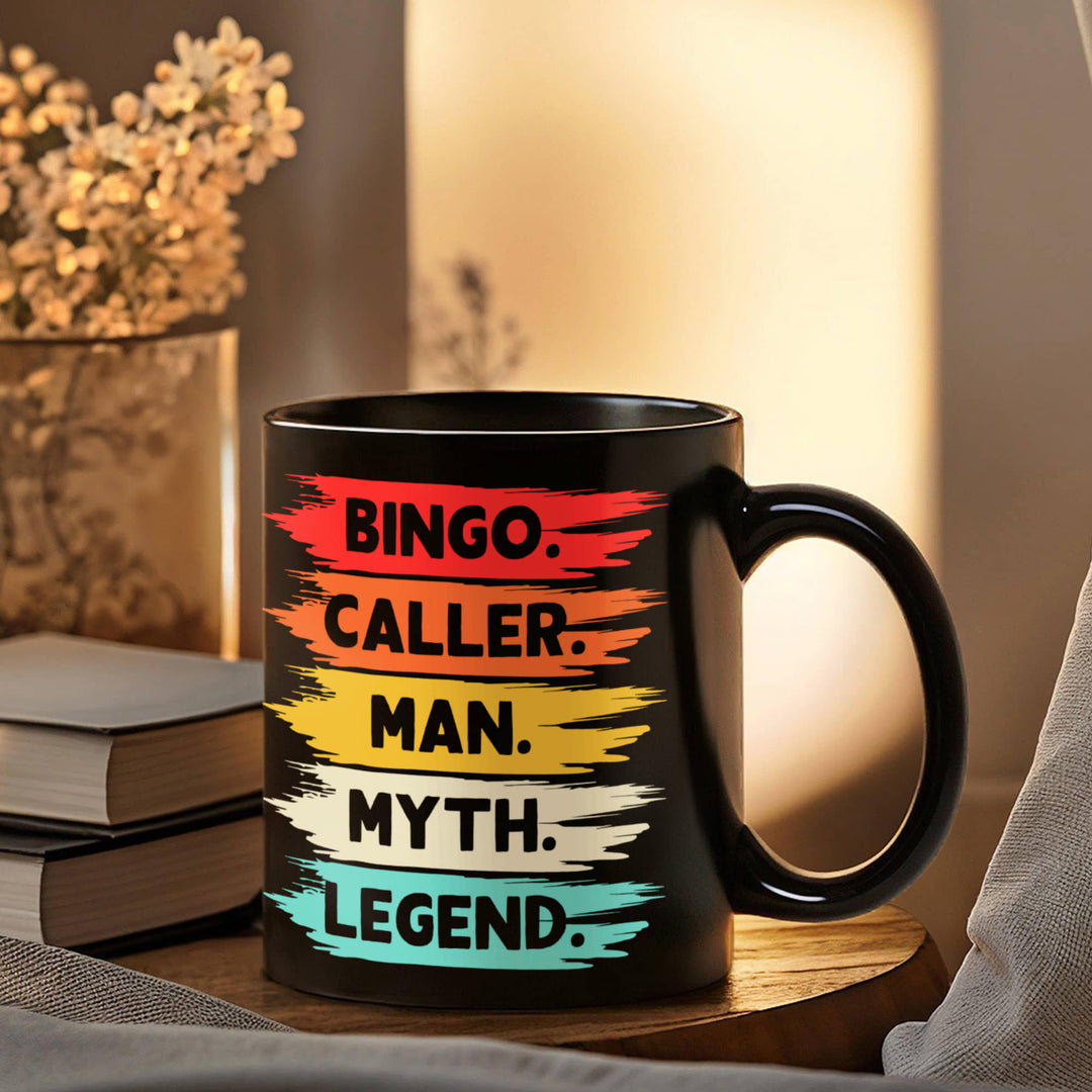 Bingo Caller Man Myth Legend Black Ceramic Mug – Gift for Him