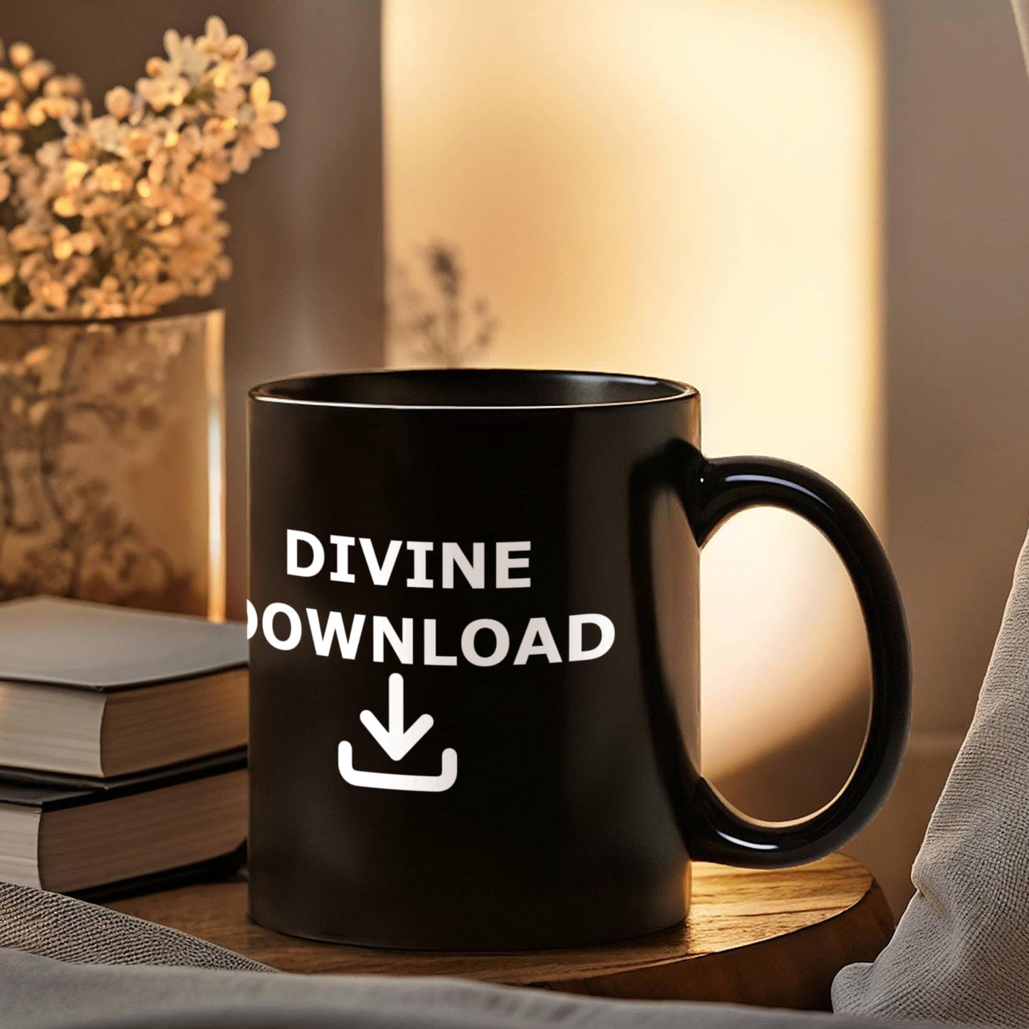 Divine Download - Black Ceramic Mug 11oz. & 15oz. - Gift for Her - Gift for Him