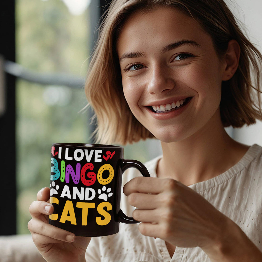 I Love Bingo And Cats Black Ceramic Mug – Gift for Her - Gift for Him