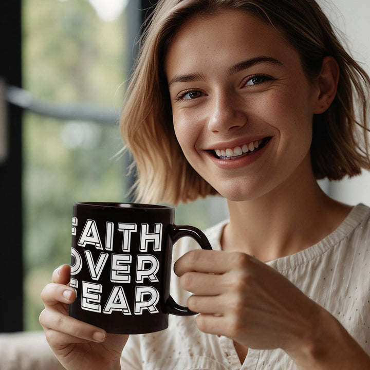 Faith Over Fear – Black Ceramic Mug – Gift for Her - Gift for Him