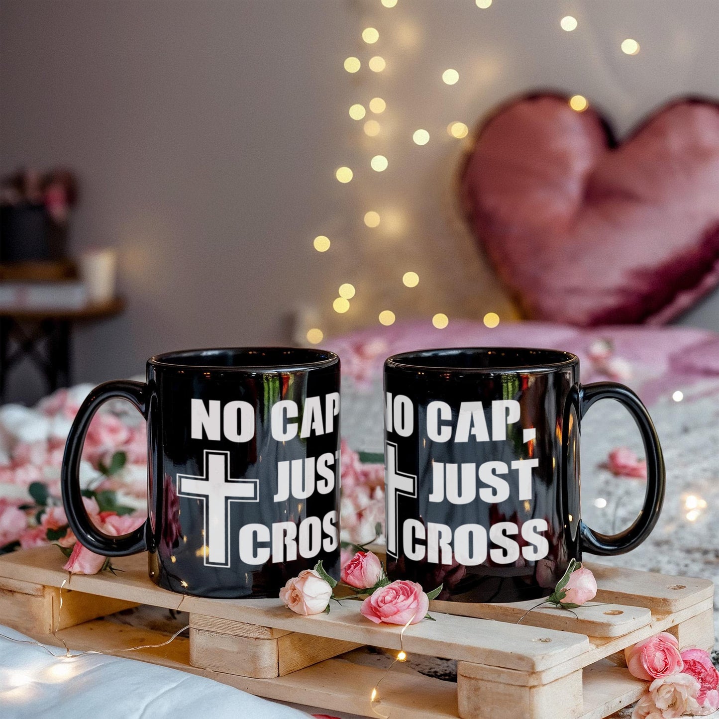 No Cap, Just Cross - Black Ceramic Mug 11oz. & 15oz. - Gift for Her - Gift for Him