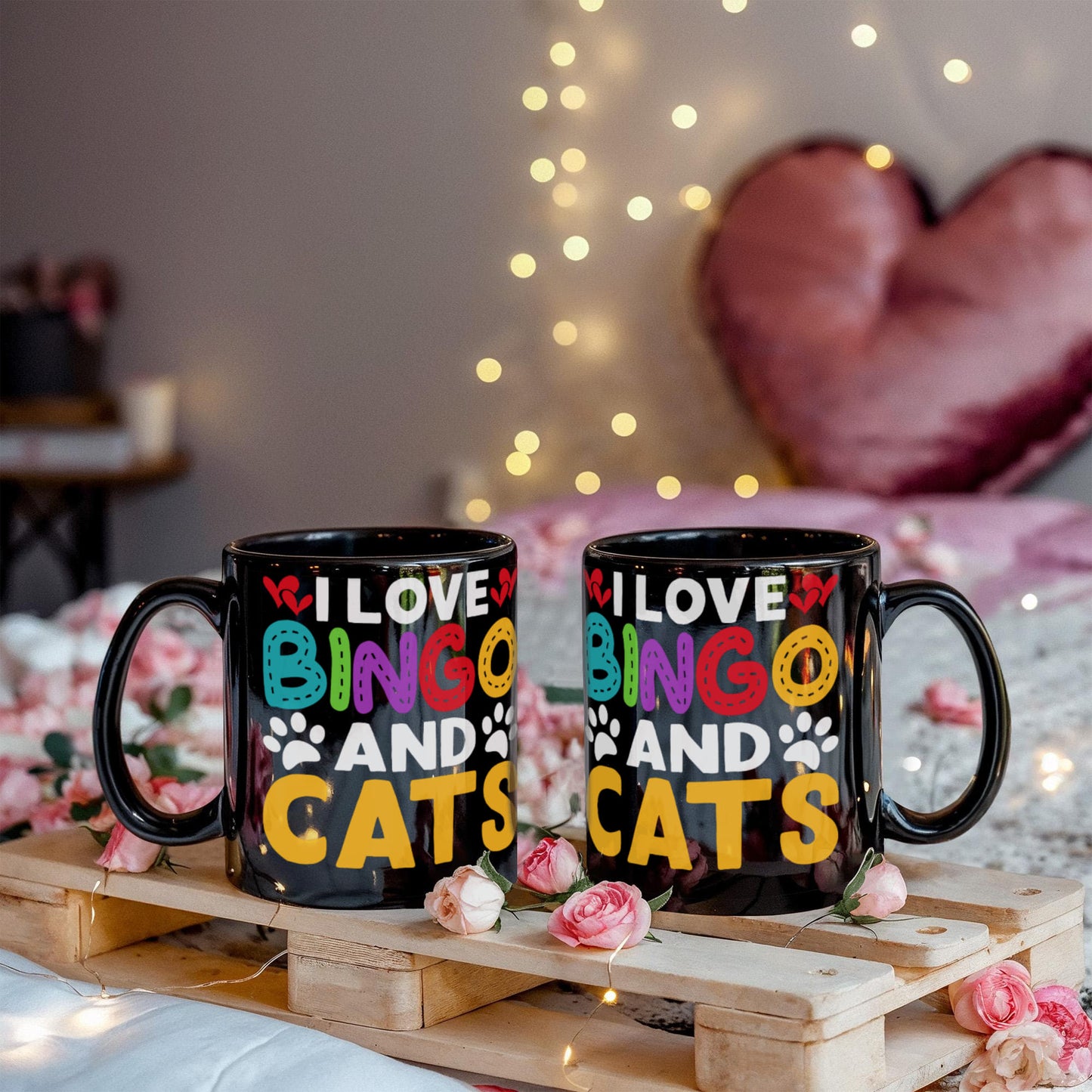 I Love Bingo And Cats - Black Ceramic Mug - Gift for Her - Gift for Him