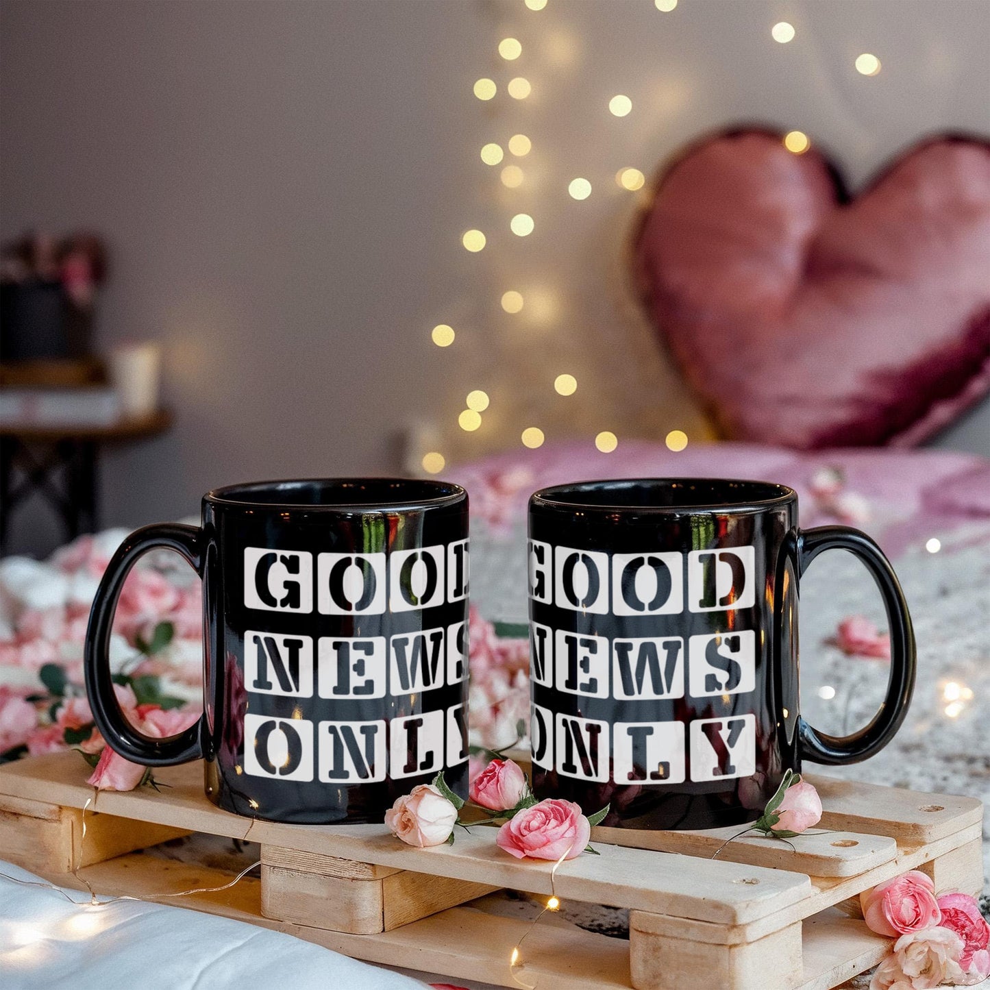 Good News Only - Black Ceramic Mug 11oz. & 15oz. - Gift for Her - Gift for Him