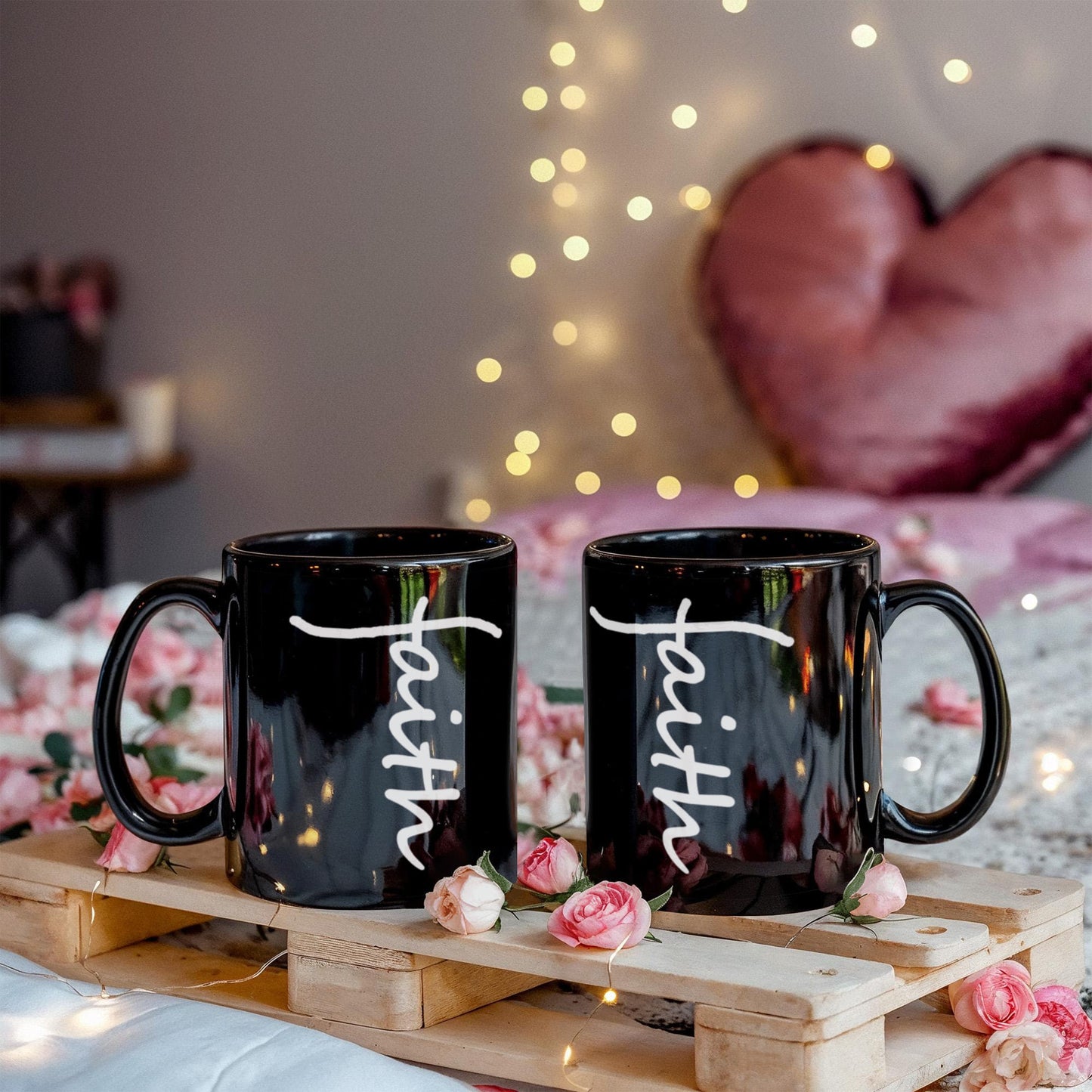 Faith (White) - Black Ceramic Mug 11oz. & 15oz. - Gift for Her - Gift for Him