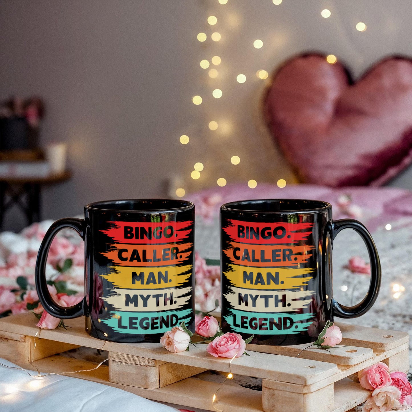 Bingo. Caller. Man. Myth. Legend. - Black Ceramic Mug - Gift for Him