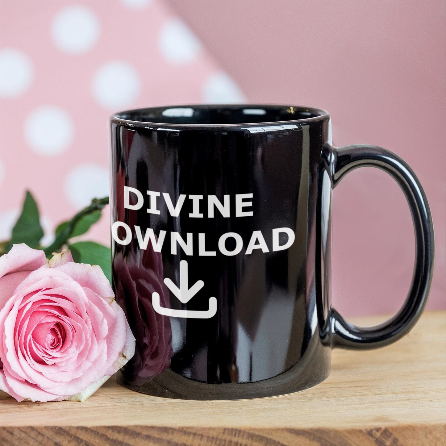 Divine Download - Black Ceramic Mug 11oz. & 15oz. - Gift for Her - Gift for Him