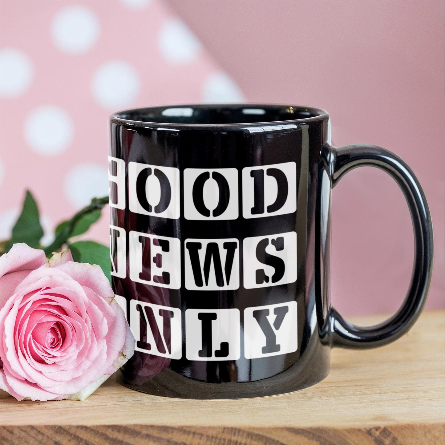 Good News Only - Black Ceramic Mug 11oz. & 15oz. - Gift for Her - Gift for Him