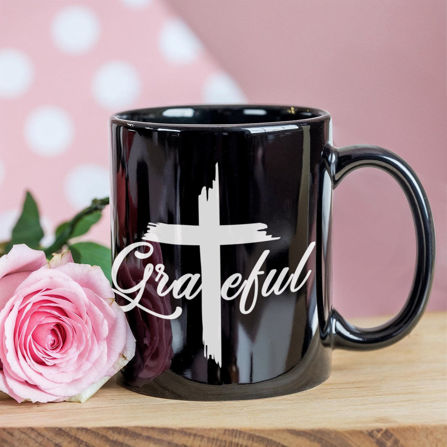 Grateful - Black Ceramic Mug 11oz. & 15oz. - Gift for Her - Gift for Him