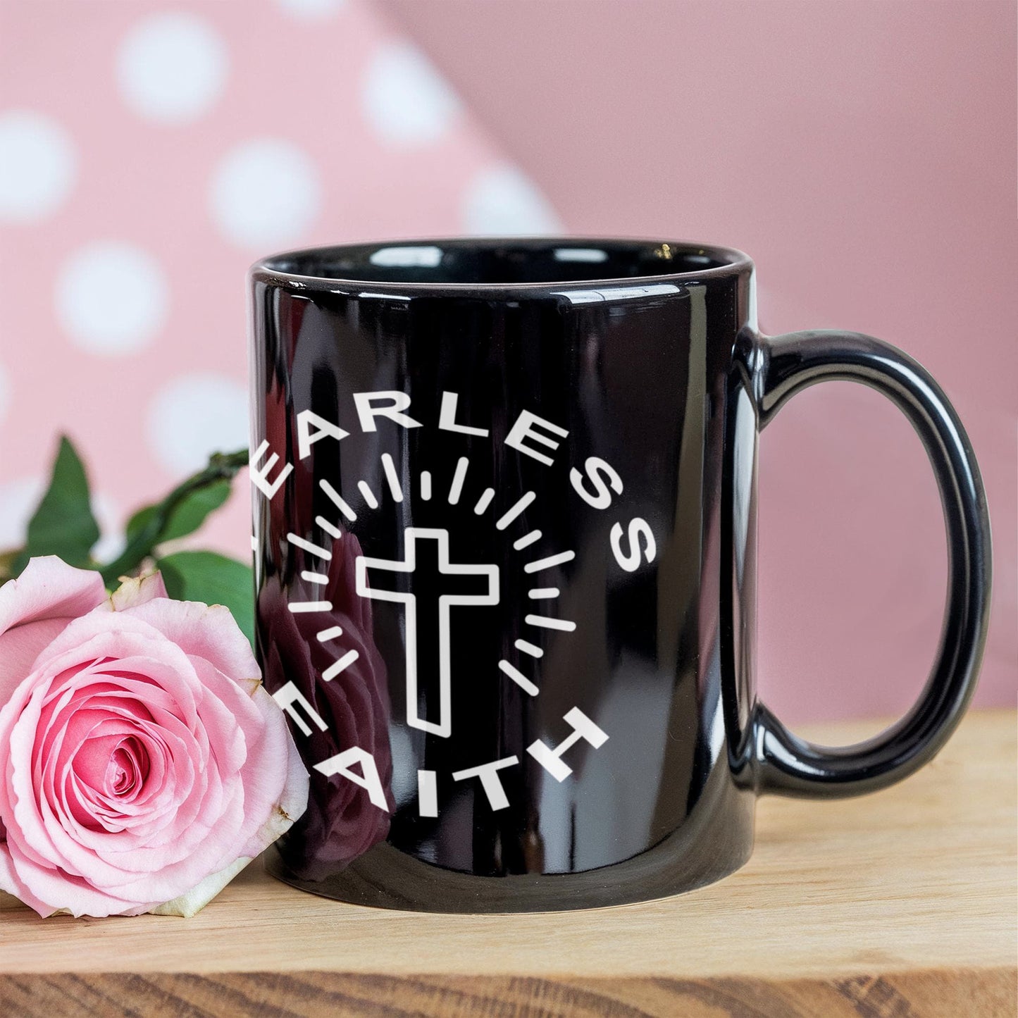 Fearless Faith - Black Ceramic Mug 11oz. & 15oz. - Gift for Her - Gift for Him