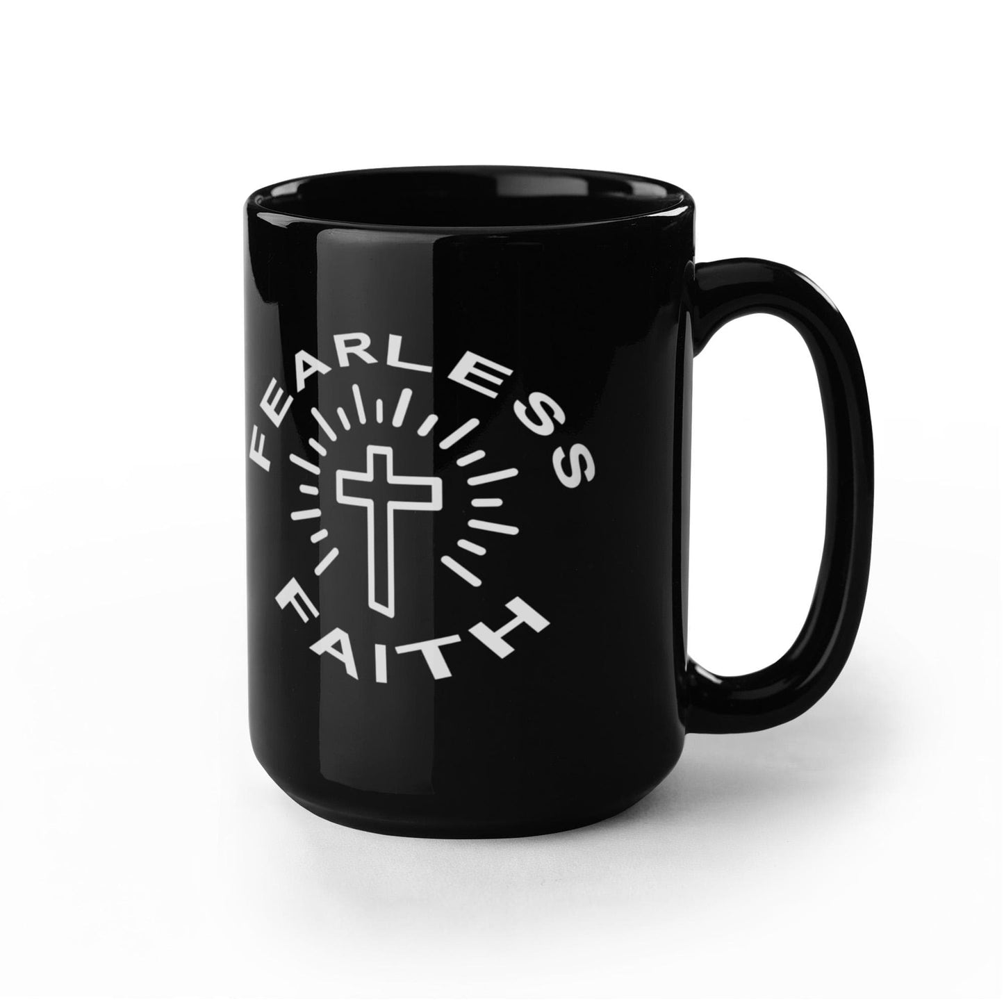 Fearless Faith - Black Ceramic Mug 11oz. & 15oz. - Gift for Her - Gift for Him