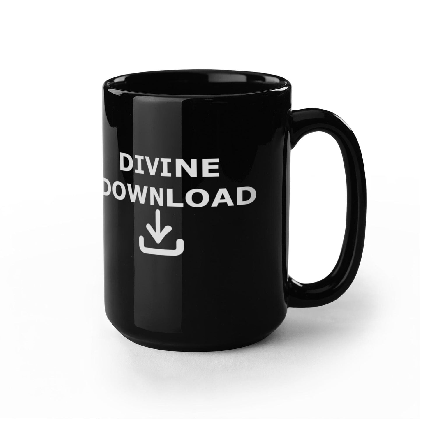 Divine Download - Black Ceramic Mug 11oz. & 15oz. - Gift for Her - Gift for Him