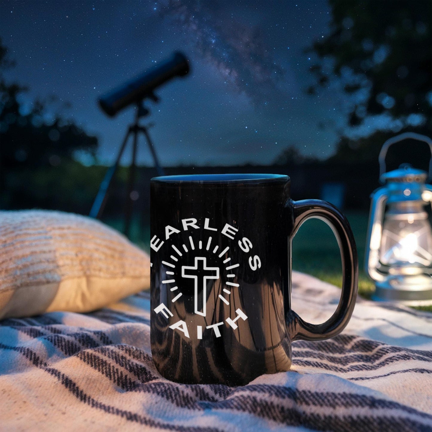 Fearless Faith - Black Ceramic Mug 11oz. & 15oz. - Gift for Her - Gift for Him