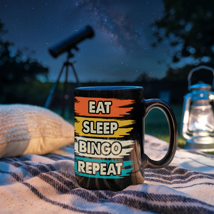 Eat Sleep Bingo Repeat Black Ceramic Mug – Gift for Her - Gift for Him