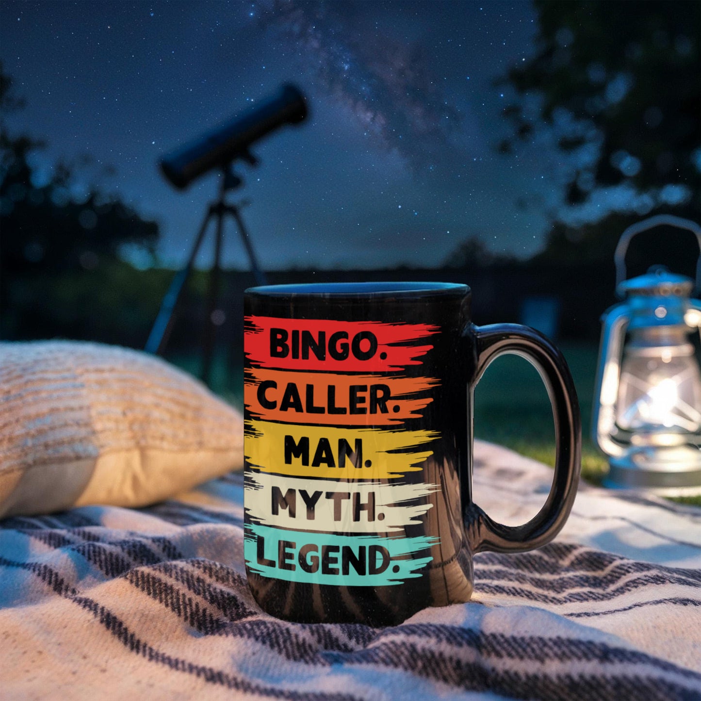 Bingo. Caller. Man. Myth. Legend. - Black Ceramic Mug - Gift for Him