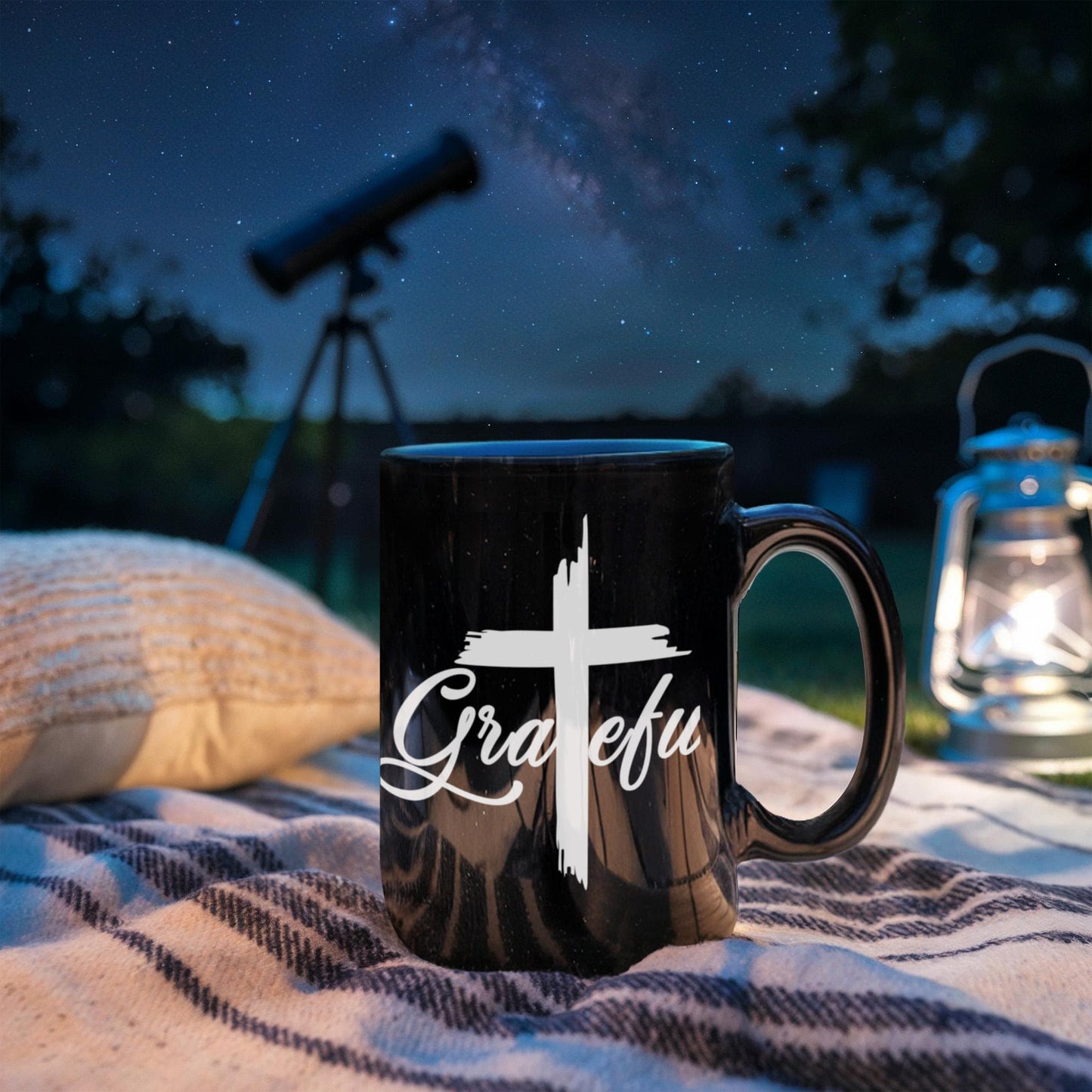 Grateful - Black Ceramic Mug 11oz. & 15oz. - Gift for Her - Gift for Him