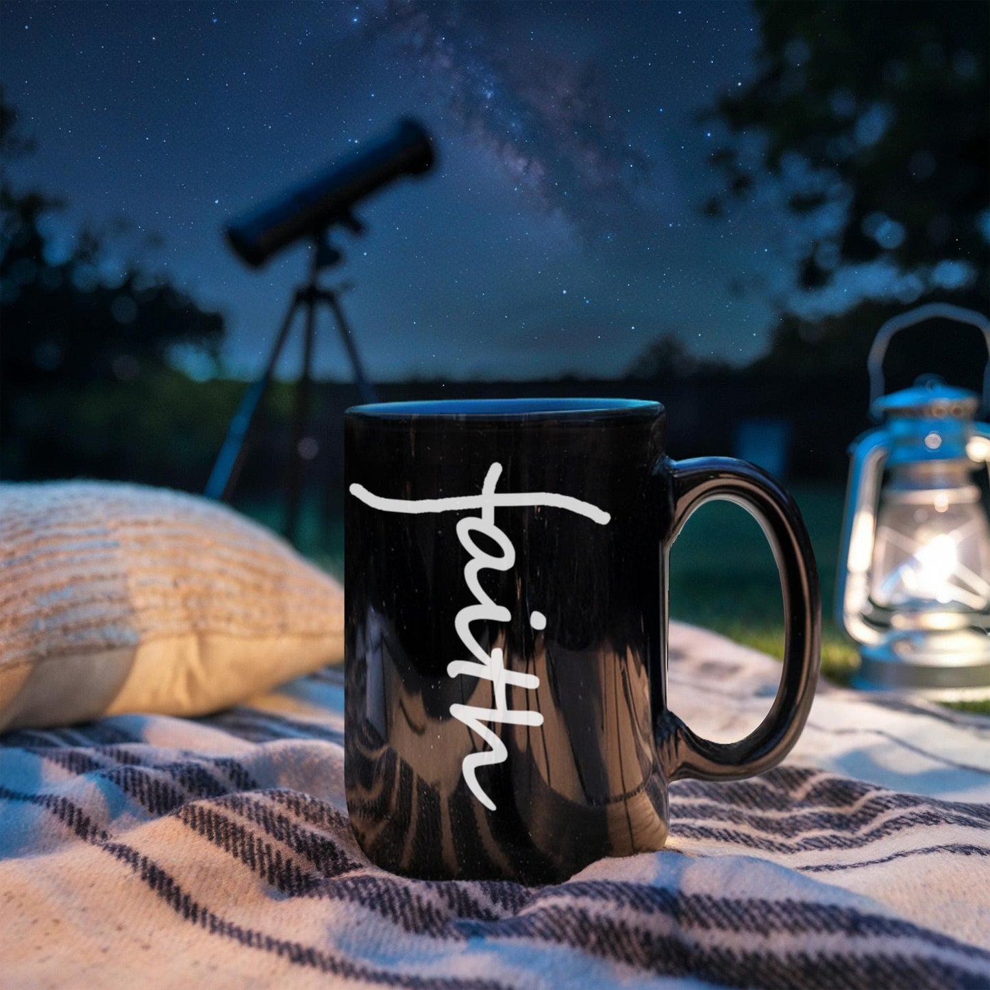 Faith (White) - Black Ceramic Mug 11oz. & 15oz. - Gift for Her - Gift for Him