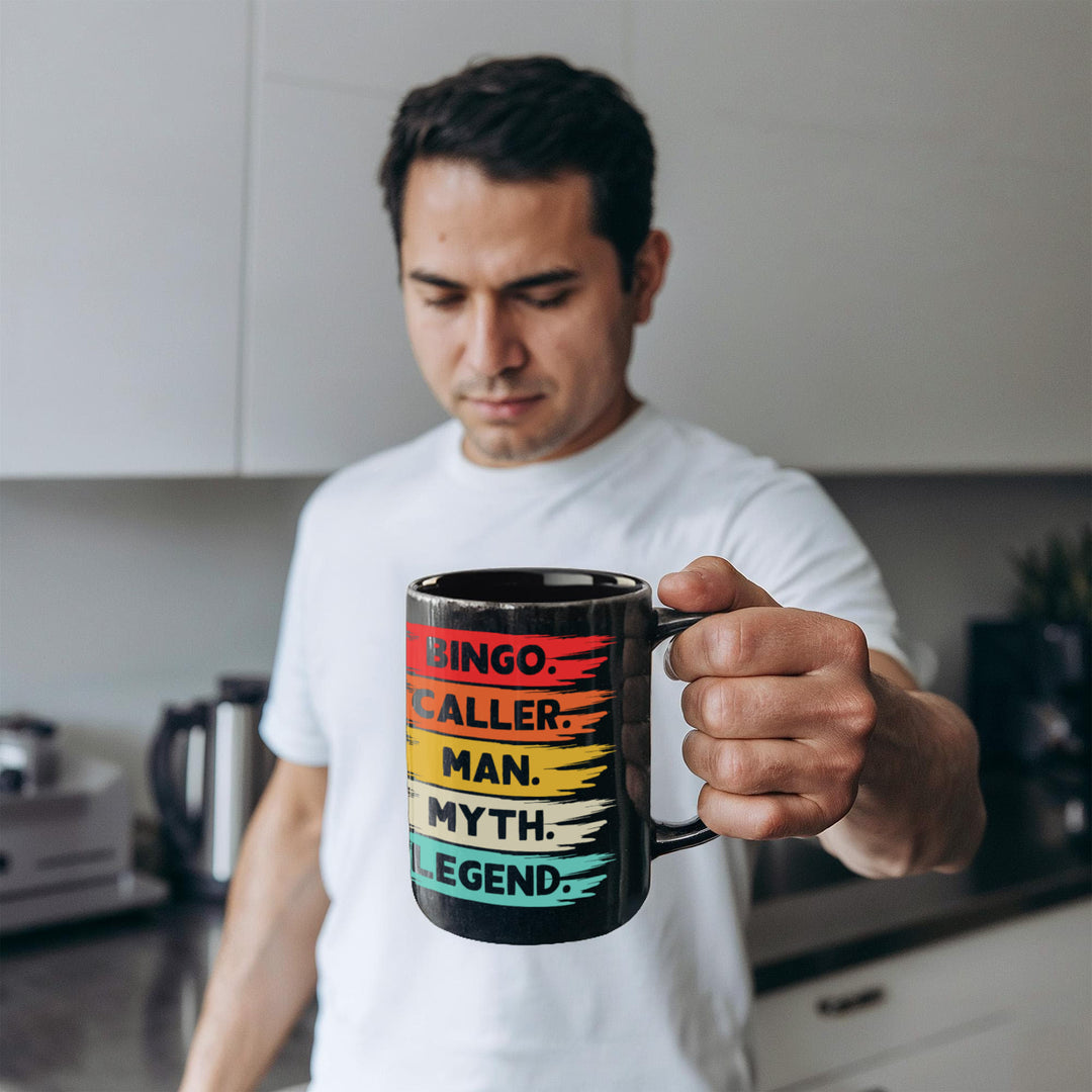 Bingo Caller Man Myth Legend Black Ceramic Mug – Gift for Him