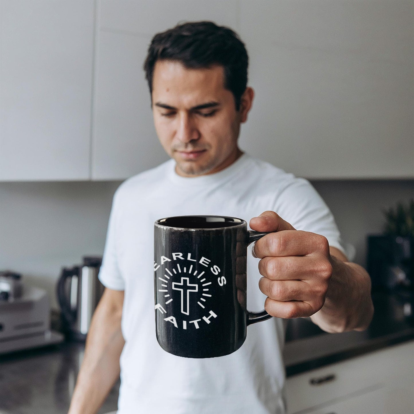 Fearless Faith - Black Ceramic Mug 11oz. & 15oz. - Gift for Her - Gift for Him