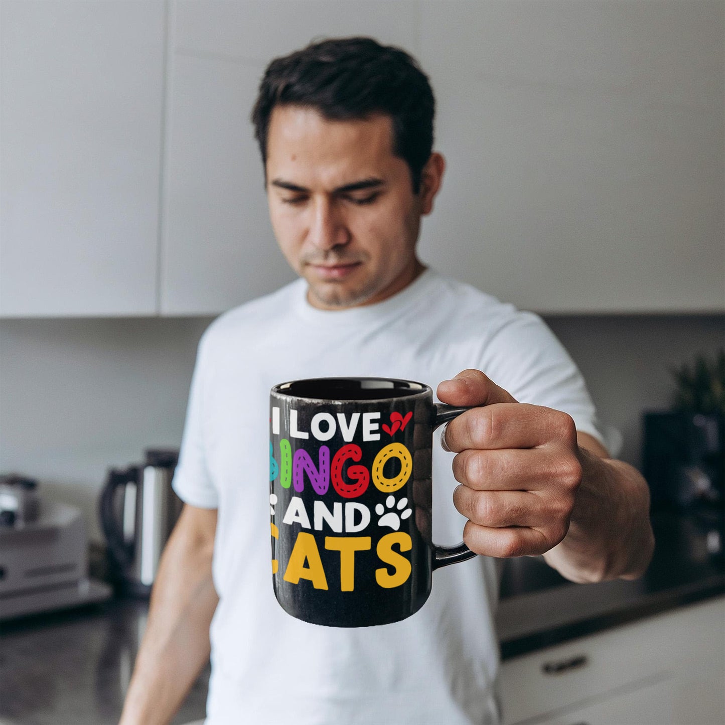 I Love Bingo And Cats - Black Ceramic Mug - Gift for Her - Gift for Him
