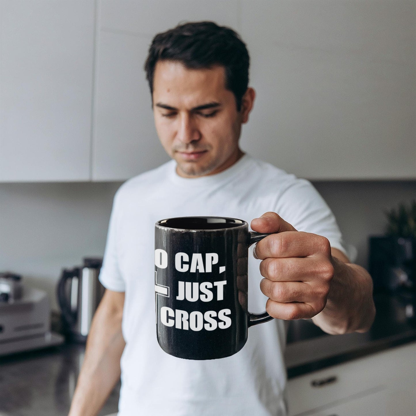 No Cap, Just Cross - Black Ceramic Mug 11oz. & 15oz. - Gift for Her - Gift for Him