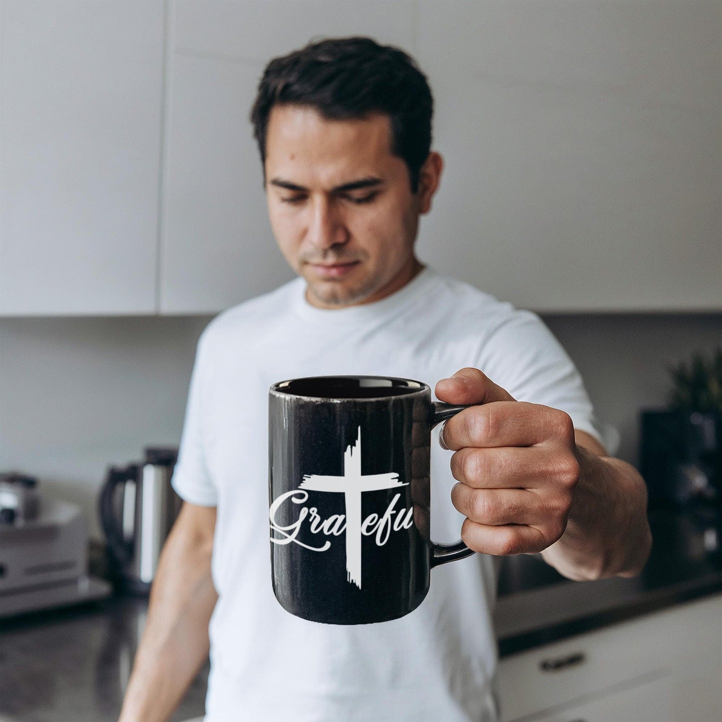 Grateful - Black Ceramic Mug 11oz. & 15oz. - Gift for Her - Gift for Him