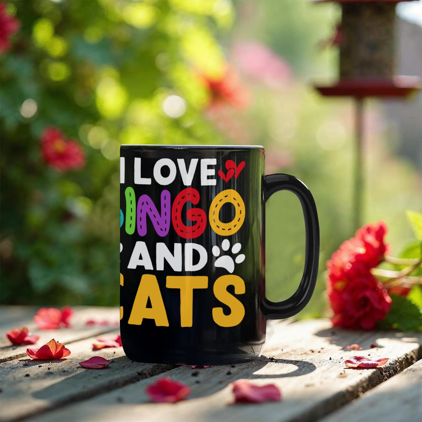 I Love Bingo And Cats - Black Ceramic Mug - Gift for Her - Gift for Him