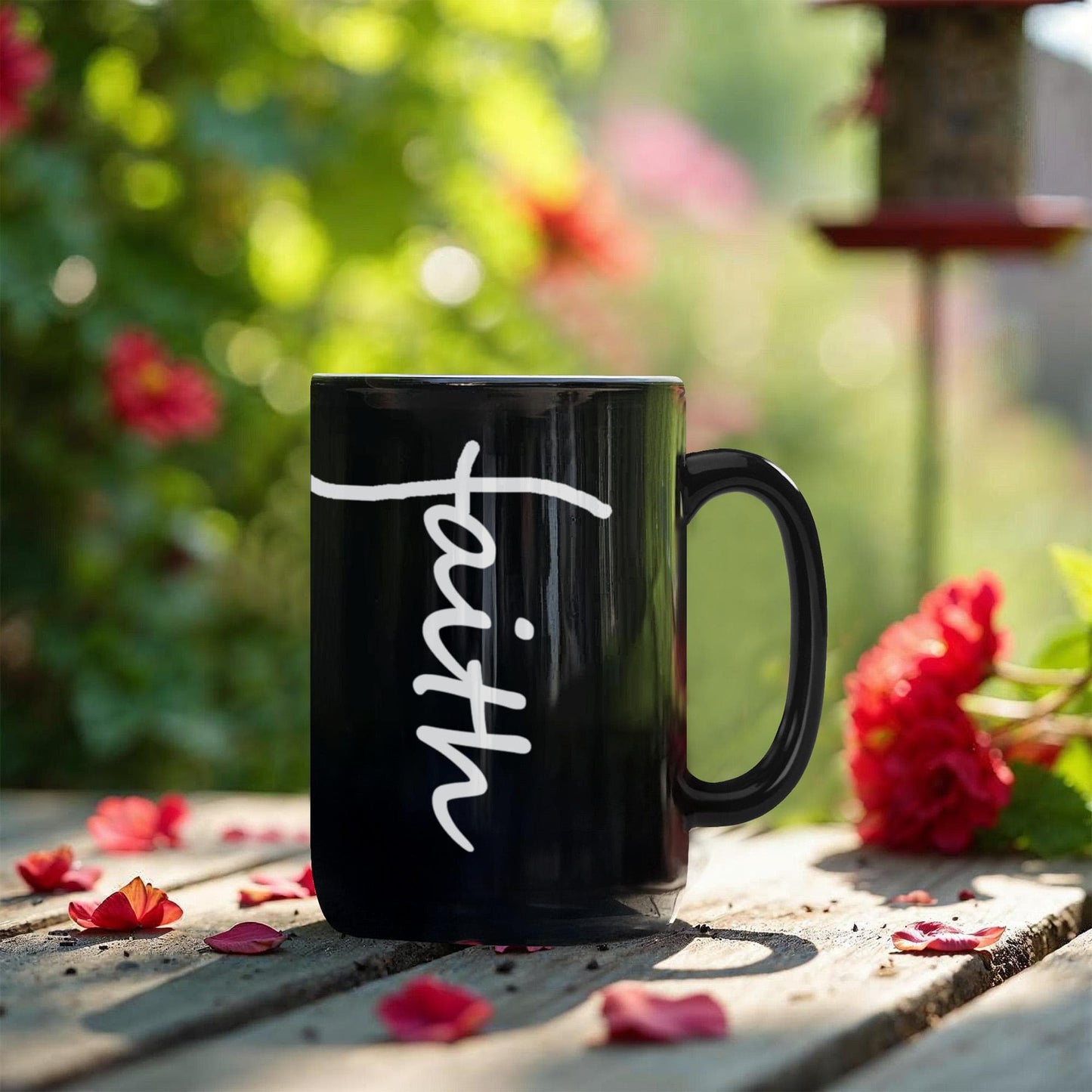 Faith (White) - Black Ceramic Mug 11oz. & 15oz. - Gift for Her - Gift for Him
