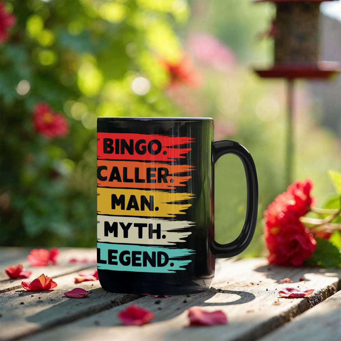 Bingo. Caller. Man. Myth. Legend. - Black Ceramic Mug - Gift for Him