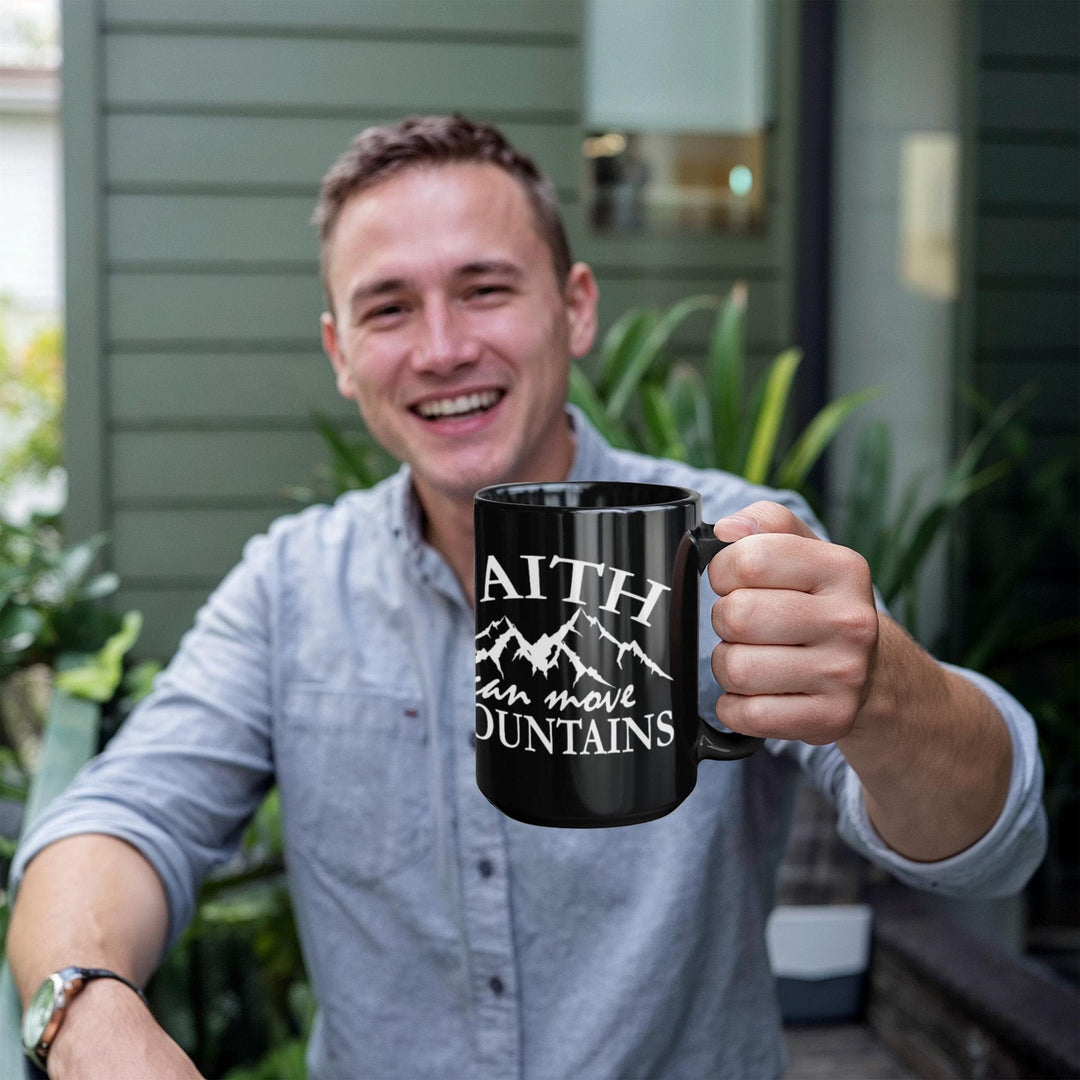 Faith Can Move Mountains Black Ceramic Mug – Gift for Her - Gift for Him